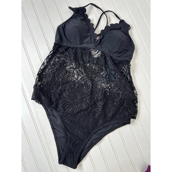 NWT Cupshe Tankini 2 PC Swimsuit - Scalloped Lace & Cutout Bathingsuit Bundle L - Picture 3 of 7